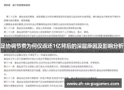 足协调节费为何仅返还1亿背后的深层原因及影响分析 足协调节费为何仅返还1亿背后的深层原因及影响分析