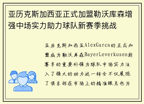 亚历克斯加西亚正式加盟勒沃库森增强中场实力助力球队新赛季挑战