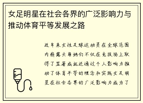 女足明星在社会各界的广泛影响力与推动体育平等发展之路